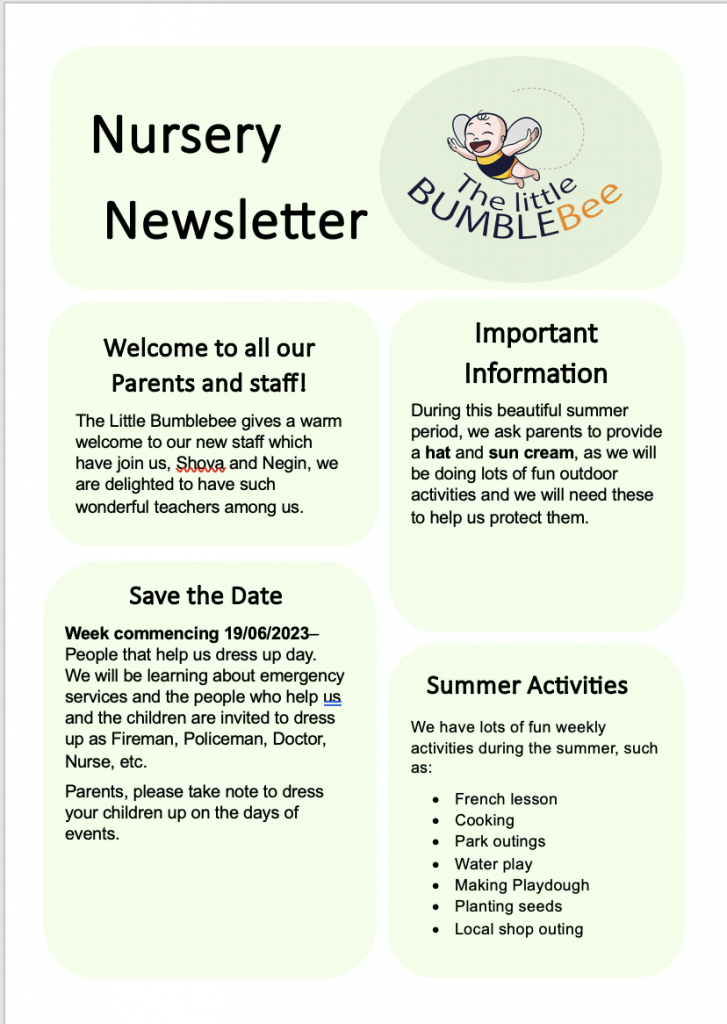 the little bumblebee june 23 newsletter